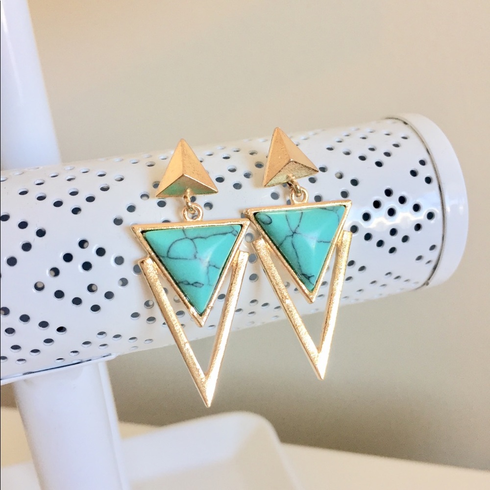 CLOSING SHOP!! Gold Turquoise Geometric Earrings